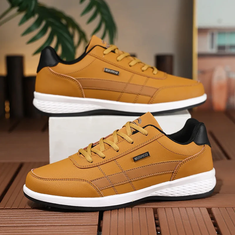Mens Fashion Trainers - รองเท้าผ้าใบหนัง PU สำหรับผู้ชาย รองเท้าลำลองแฟชั่น ระบายอากาศได้ดี รองเท้าแบบวัลคาไนซ์