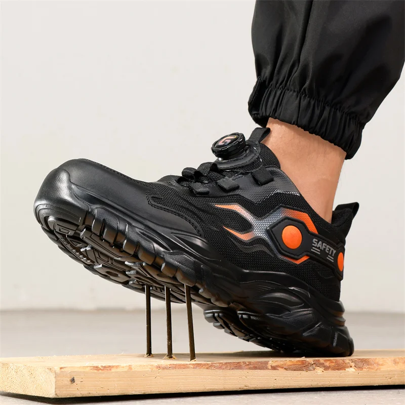 Mens Fashion Trainers - รองเท้าทำงานหัวเหล็กสำหรับผู้ชาย รองเท้าแฟชั่นเพื่อความปลอดภัย น้ำหนักเบา ปุ่มหมุน ป้องกันการกระแทก รองเท้าผ้าใบป้องกันอันตราย