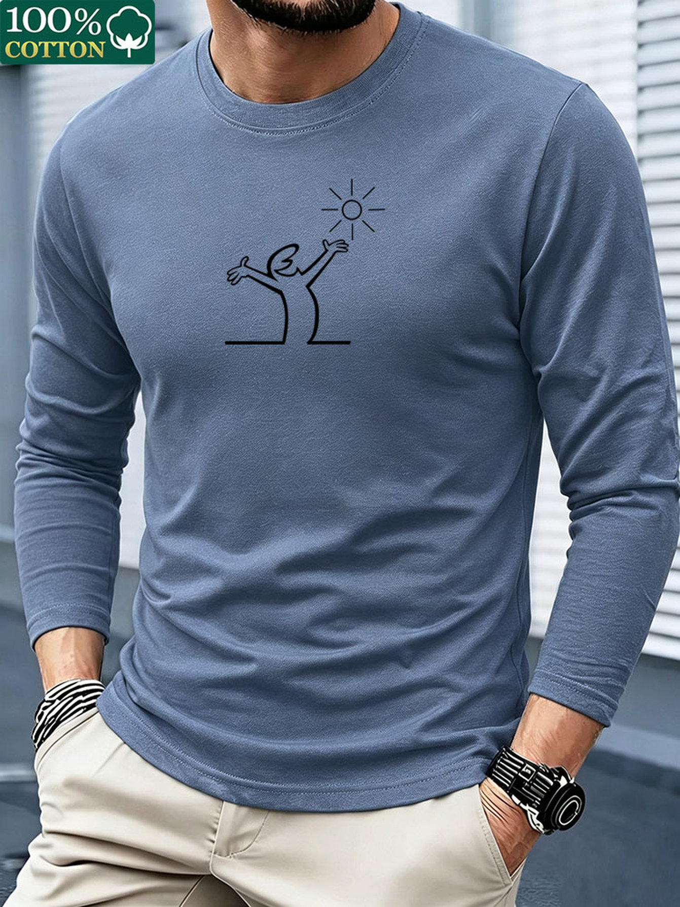 Men'S Fashion T Shirts - เสื้อยืดแขนยาวผู้ชาย คอตตอน 100% คอกลม สวมใส่สบาย ลำลอง