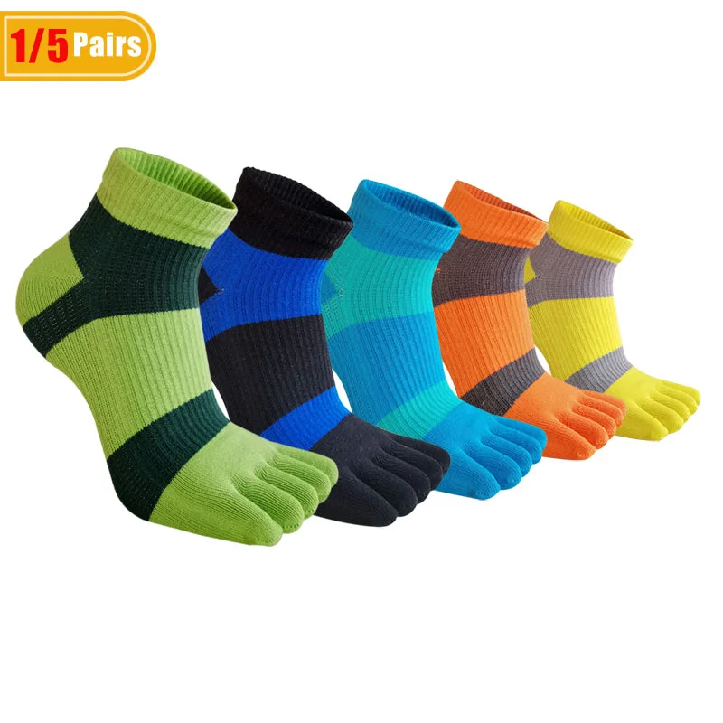 Socks Ankle Men - ถุงเท้าข้อสั้นแบบห้านิ้วสำหรับผู้ชาย 1/5 คู่ ถุงเท้าออกกำลังกาย ผ้าฝ้าย ลายทาง