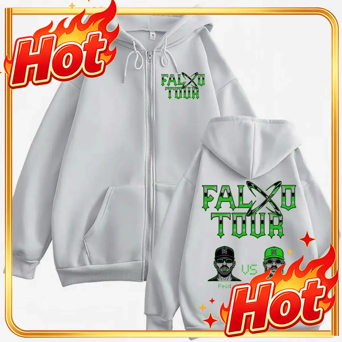 Mens Fashion Zip Up Hoodies - เสื้อฮู้ดซิป Feid Vs Ferxxo Falxxo Tour